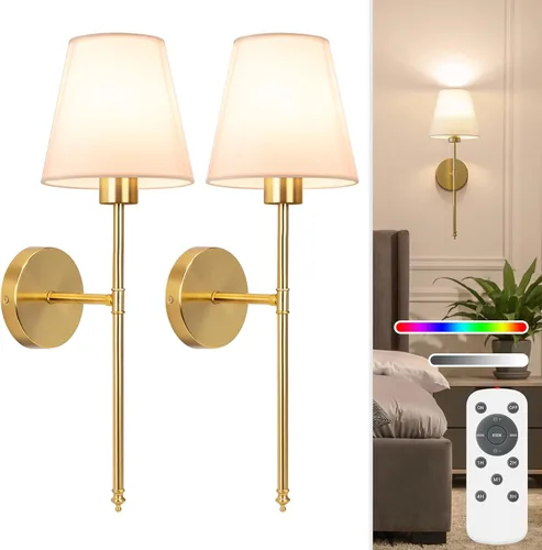 Vista 13 de NIORSUN Juego de 2 apliques de pared con pilas de 13.8 pulgadas, luces de pared recargables negras con bombillas desmontables regulables de 5200 mAh