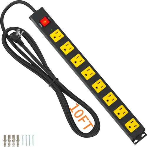 Vista 11 de Tira de alimentación larga de 8 salidas, 2 paquetes de 2100J, protector contra sobretensiones resistente de 6 pies, cable ancho espaciado y montaje