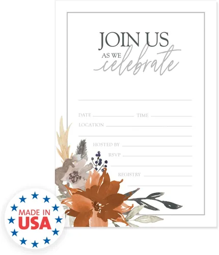 Vista 2 de Canopy Street Invitaciones de relleno floral de otoño indie, 25 invitaciones de otoño con sobres blancos, invitación de despedida de soltera