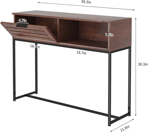 Vista 3 de soges Moderna mesa consola para entrada, detrás del sofá, mesa estrecha y larga, mesa de sofá con armario de almacenamiento y estante abierto, mesas