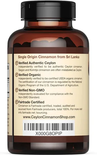 Vista 2 de Suplemento orgánico de canela de Ceilán (100% certificado), 90 cápsulas
