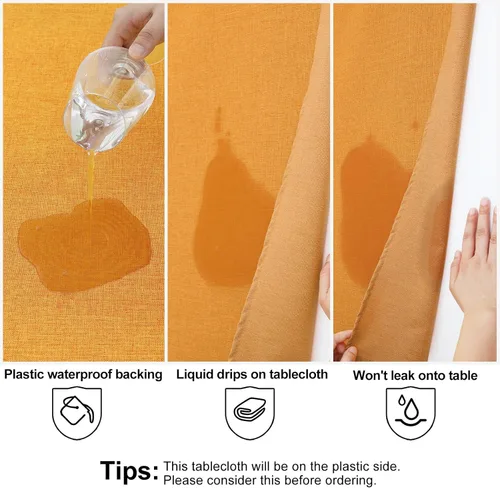 Vista 5 de Smiry Mantel rectangular de lino sintético, mantel de tela lavable impermeable, fundas decorativas lavables para cocina, comedor, fiestas, 60 x 102