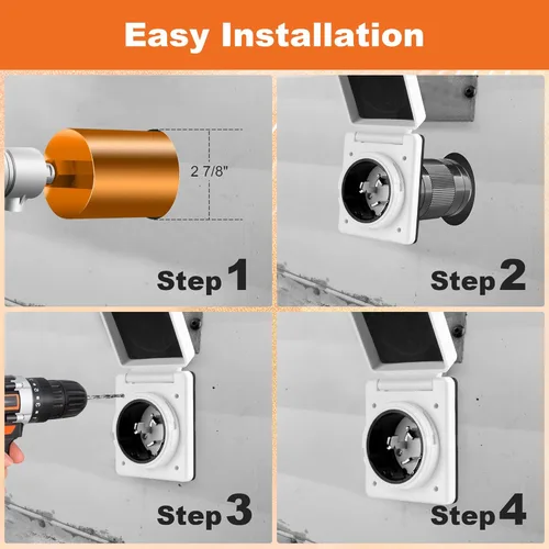 Vista 7 de Enchufe de alimentación Twist Lock para RV de 50 amperios, 125V/250V con 3 pines de acero inoxidable y tornillos, enchufe de alimentación para RV