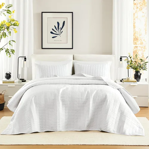 Vista 15 de Comfort Spaces Juego de edredón de tamaño King extragrande de color marfil de 120 x 118 pulgadas, colcha acolchada de verano de microfibra ligera
