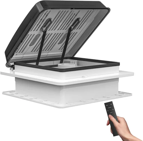 Vista 11 de 2012 Ventilador de ventilación de techo de RV de 14 pulgadas con luz LED, ventilación de escape reversible Air Max, ventilador de techo de ultra