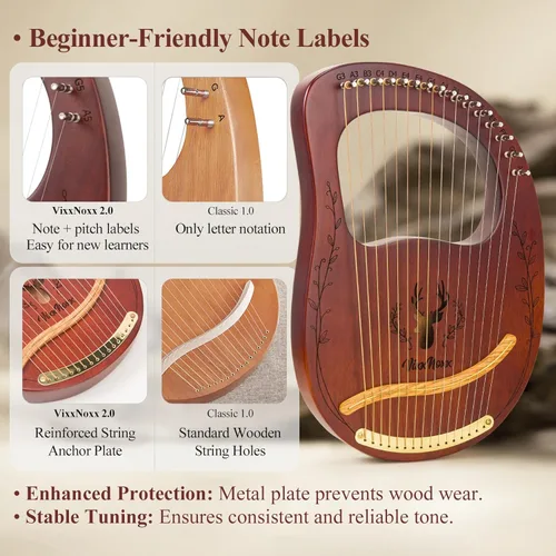Vista 4 de Arpa de Lira, Kit de Arpa Lyra de 16 Cuerdas de Caoba, Instrumentos Musicales de Cuerda con Llave de Afinación, Bolsa de Instrucciones, Cuerdas
