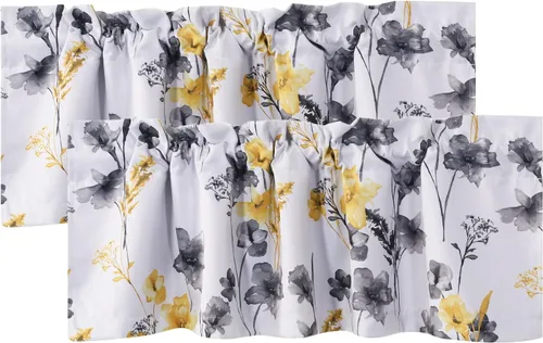 Vista 33 de H.VERSAILTEX Cenefas de cortina 100% opacas para ventanas de cocina, juego de 2 paneles de Cattleya con estampado floral, estampado floral
