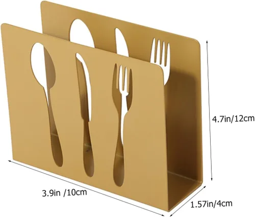 Vista 2 de HOMSFOU Metal Square Napkin Holder Upright Napkin Stand with Cutlery Design for Restaurant and Home Table Use