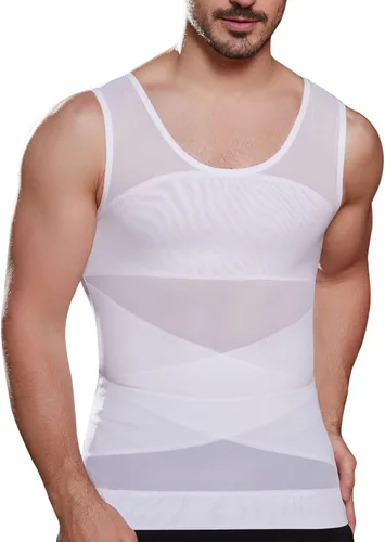 Vista 7 de ISUP Mens Compression Shirt Slimming Undershirt Shapewear Body Shaper Chest Compression Tummy Control Tank Top