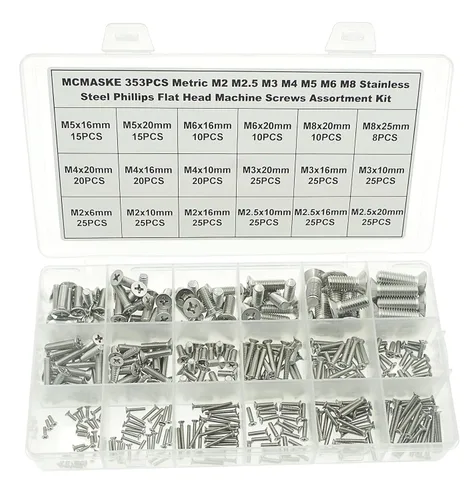 Kit surtido de tornillos de cabeza plana Phillips de acero inoxidable M2 M2.5 M3 M4 M5 M6 M8 304