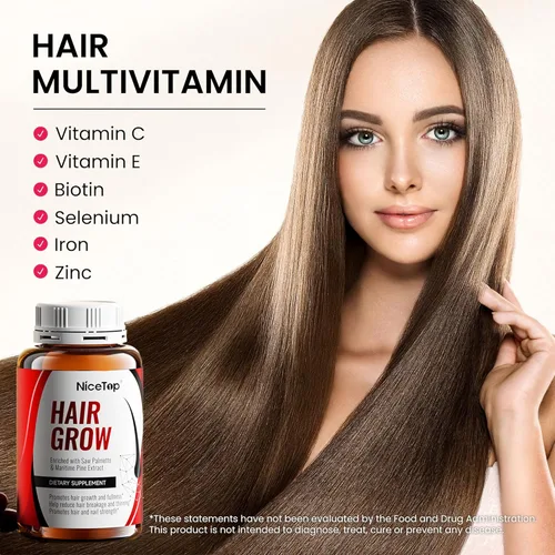 Vista 5 de Suplemento para el crecimiento del cabello, apoyo para el cuidado del cabello para fortaleza, crecimiento de espesor, con biotina vitamina A, C, E