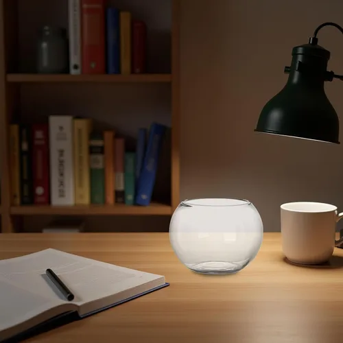 Vista 4 de ERINGOGO Jarrón de vidrio redondo de vidrio para peces, cuenco de acuario transparente para pecera Betta Goldfish Flower Florero de centro de mesa