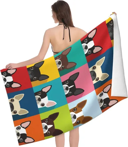 Vista 3 de VOOHDDY Boston Terrier - Toalla de playa para perro, grande, suave, absorbente, microfibra, secado rápido, toallas de baño de gran tamaño para baño