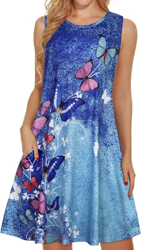 Vista 23 de elescat Women's Summer Dresses Casual Sleeveless Loose Sundress with Pocket Una bandera americana