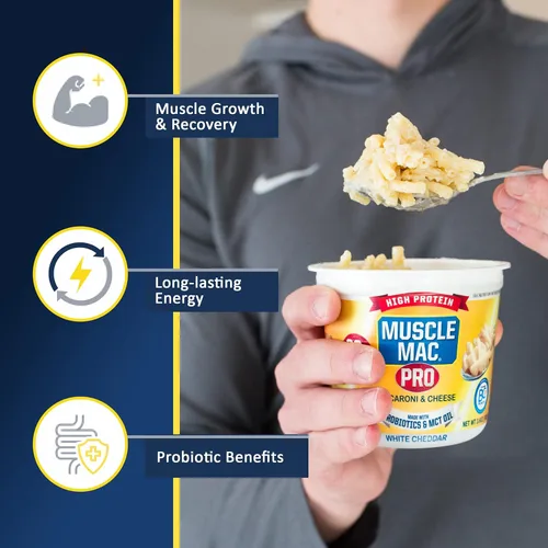 Vista 3 de MUSCLE MAC PRO - Vasos para microondas para macarrones y queso, fabricados con probióticos y aceite MTC, 0.71 onzas de proteína por porción, queso