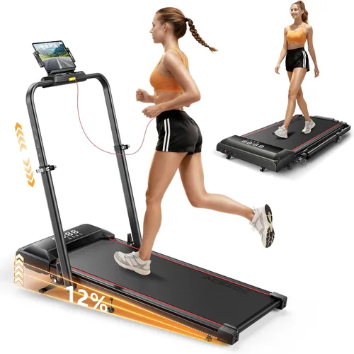 Vista 10 de Acezoe Walking Pad with 12% Incline & Height-Adjustable Handlebar, 5-in-1 Foldable Treadmill for Home & Office, Portable Under Desk Treadmill with
