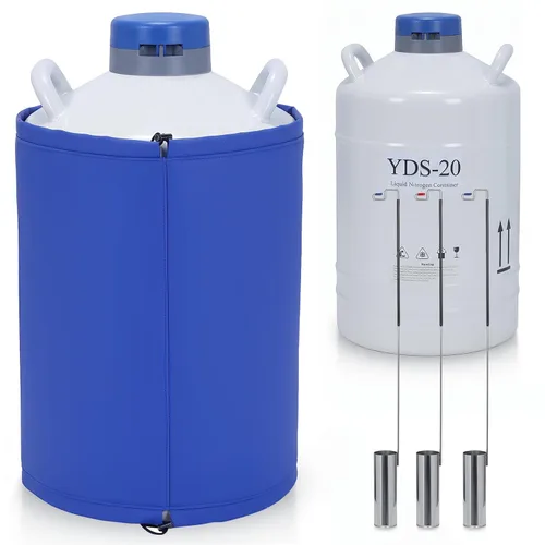 Vista 8 de Generic Contenedor de nitrógeno líquido de aleación de aluminio 20L con 3 botes y bolsa de transporte LN2 Dewar criogénico para la preservación