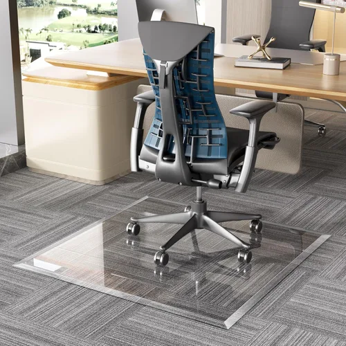[Vidrio templado] Tapete para silla de vidrio con borde biselado de 36 x 36 pulgadas con borde pulido, tapete transparente para silla de oficina, se