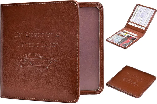 HerriaT Soporte para tarjeta de registro y seguro de automóvil, guantera de cuero para vehículos, documentos de automóvil, cartera organizadora para