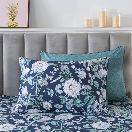 Vista 8 de FADFAY Juego de funda de edredón floral, tamaño completo, 100 % algodón, diseño de rosas y flores, funda de edredón azul, ropa de cama vintage