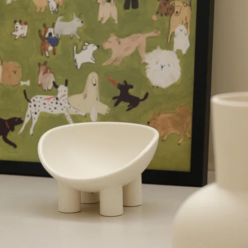 Vista 2 de Cuenco de cerámica para gatos de cuatro patas, cuencos para mascotas gorditos lindos, crema mate