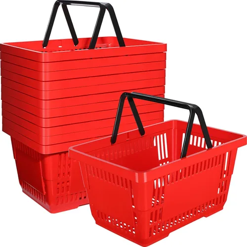 Vista 9 de 12 cestas de compras de 20 L de plástico con asas de 16.9 x 11.8 x 9.1 pulgadas para suministros de mercado, almacenamiento de conveniencia (negro)
