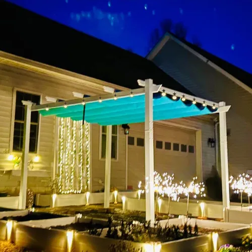 Vista 11 de PURPLE LEAF Pérgola 10' X 10' Pérgola Retráctil para Exteriores con Cubierta de Toldo de Sombra Blanco Refugio de Metal para Patio Jardín Porche