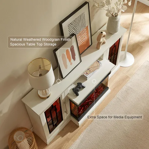 Vista 3 de 59 Inch LED TV Stand with 3-Side Glass Fireplace, Modern Media Entertainment Center Console Table for TVs up to 65 Inch with Adjustable Flame & LED