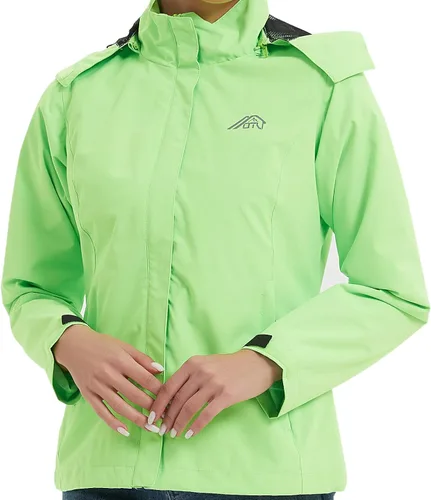 Vista 6 de OTU Chaqueta impermeable para mujer, ligera, impermeable con capucha para senderismo, viajes al exterior.