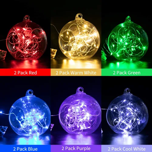 Vista 2 de Brightown - Paquete de 12 luces LED de hadas multicolor con pilas, resistentes al agua, cable plateado de 7 pies, 20 luces LED de luciérnagas