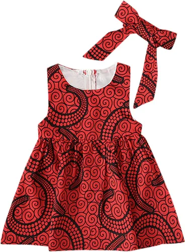 Vista 4 de Trajes tradicionales para niñas pequeñas, diadema de princesa Dashiki, ropa escolar africana para niñas (rojo, 18-24 meses)