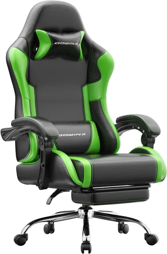 Vista 16 de Dowinx Silla ergonómica para juegos con reposapiés y lumbar de masaje, reposabrazos de enlace 2D para silla de computadora de 330 libras con Negro