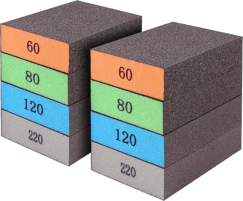 Vista 9 de Romeda Paquete de 8 bloques de papel de lija, esponja de lijado hecha a mano lavable y reutilizable de 100 granos, bloques de papel de lija