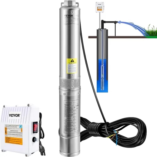 Vista 11 de VEVOR Bomba Sumergible de Pozo Profundo, 2HP 230V/60Hz, 37 GPM, Cabezal de 427 pies, con Cable de 33 pies y Caja de Control Externa, Bombas de Agua