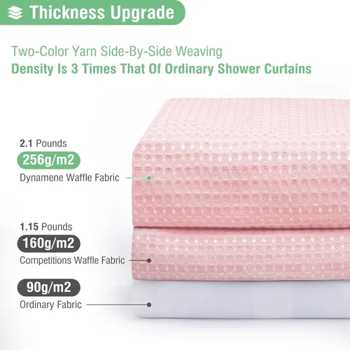 Vista 72 de Cortina de ducha de tela Dynamene verde oscuro - Cortinas de baño de tela de nido de abeja texturizadas resistentes, juego de cortinas de baño