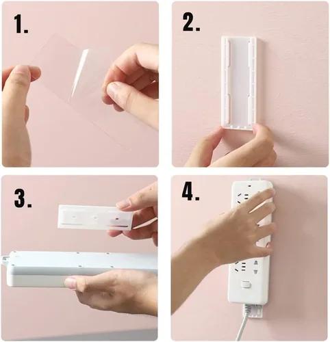 Vista 5 de Fijador de Enchufe de Escritorio Autoadhesivo, Soporte de Enchufe Adhesivo Sin Perforaciones Organizador de Cables Protector de Sobretensiones Sin