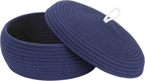 Vista 20 de Sea Team Cesta de almacenamiento redonda de cuerda de algodón con tapa, cesta de almacenamiento tejida con pompones de arcoíris coloridos, maceta