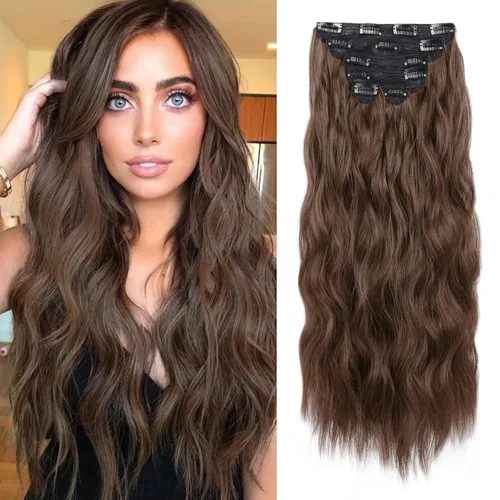 Vista 11 de WECAN Extensión de cabello con clip, de 20 pulgadas, mezcla de rubio ceniza y rubio decolorado, 6 piezas, extensiones de cabello largo ondulado