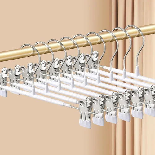 Vista 8 de Perchas para pantalones con clips, paquete de 10 perchas ajustables para falda para mujer, perchas antideslizantes para pantalones de mezclilla