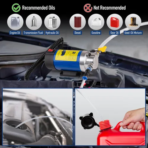 Vista 4 de Bomba extractora de aceite 12V 100W, bomba de transferencia de fluido ultra silenciosa para aceite de motor, fluido de transmisión, cambio de aceite