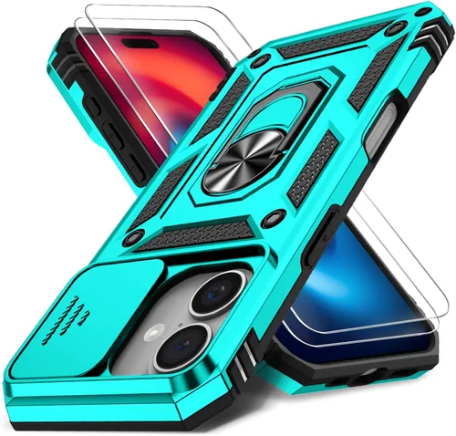 Vista 55 de Funda HakkTaoo para iPhone 13/iPhone 14 de 6.1 Pulgadas con Funda Deslizante para Cámara + Protector de Pantalla (2 Paquetes), Funda Protectora a