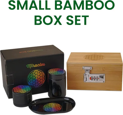 Vista 7 de Miracles Caja de almacenamiento de bambú – Caja de almacenamiento decorativa con tapa y cerradura combinada – Caja de bambú con accesorios