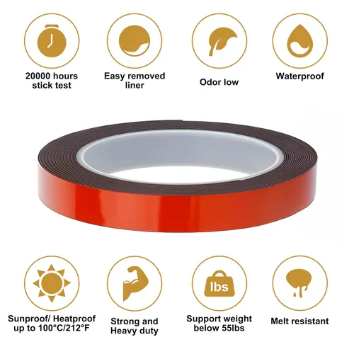 Vista 2 de Cinta de emblema de moldeo para automóvil, de doble cara, resistente, extremadamente fuerte, adhesiva, impermeable, resistente a la intemperie, tira