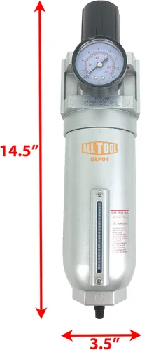Vista 2 de Regulador de filtro de aire comprimido en línea NPT de 1 pulgada NPT SUPER DUTY Combo Piggyback, cuenco de metal, elemento de 5 micrones, ajustable