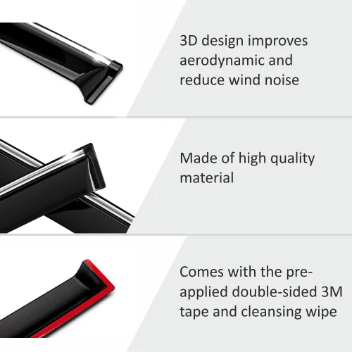 Vista 4 de Voron Glass Cinta adhesiva con borde cromado, protectores de lluvia extra duraderos para Dodge Ram 1500 2019-2026 cabina doble, deflectores