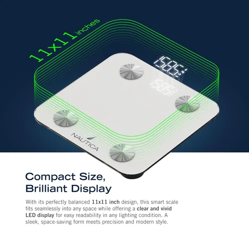 Vista 7 de Nautica Báscula digital de baño Body Tracker, báscula inteligente habilitada para Bluetooth con IMC, grasa corporal, seguimiento de masa muscular