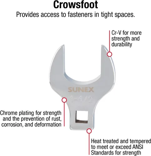 Vista 3 de SUNEX TOOLS 9720A Juego de llaves de pata recta Jumbo SAE de 1/2 pulg, 1 pulg - 1-3/8 pulg, totalmente pulidas, 7 piezas