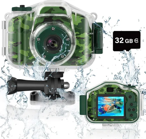 DEKER Cámara impermeable para niños, regalos de cumpleaños de Navidad para niños y niñas de 3 a 12 años, mini videocámara digital HD de viaje para