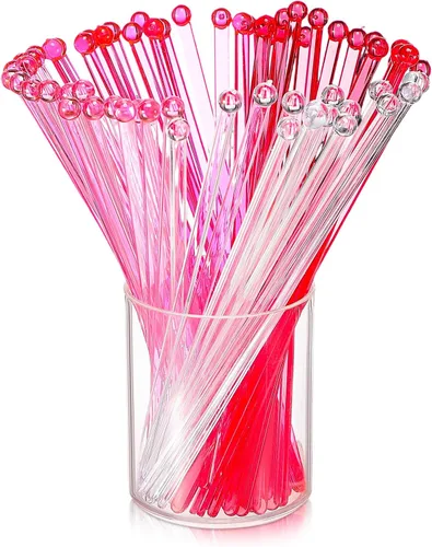 Vista 8 de Mudder 100 unidades desechables de plástico redondo superior cristal Swizzle Sticks (dorado)