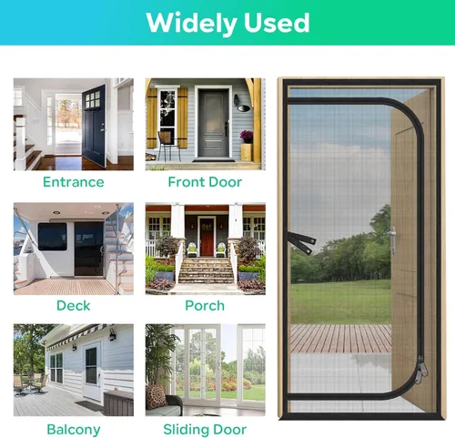 Vista 8 de Puerta mosquitera reforzada mejorada para gatos que se adapta a puertas de 30 x 80 pulgadas, puerta mosquitera resistente a prueba de mascotas